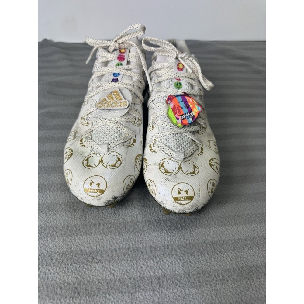 Adidas Adizero Football Cleats White Gold Emoji Print Men’s Size 7